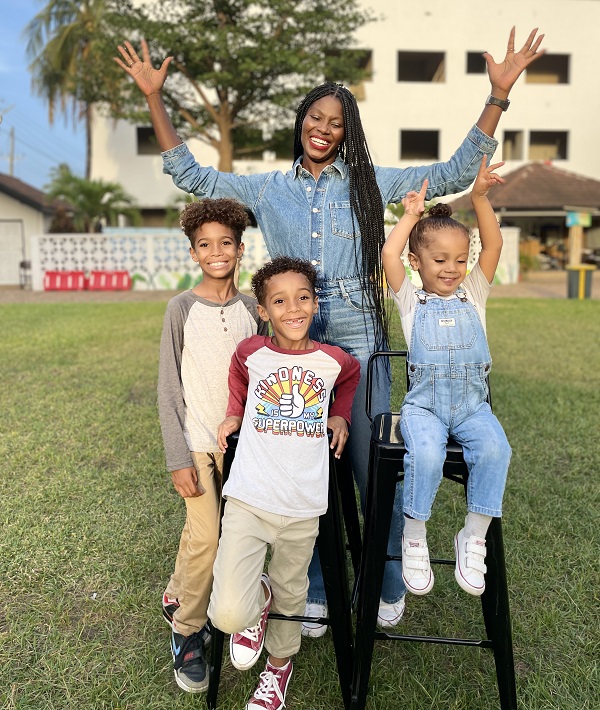 Asha and her three boys. They are from left; Roman, Hendrix and Aspyn Cheekymonkeyclub