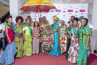 Nana Yaw Sarpong Siriboe I (5th from left), 2022 National Best Farmer, Ruth Awintanga (5th from right), Miss Agriculture 2023, and other contestants with some dignitaries after the event Nana Yaw Sarpong Siriboe I (5th from left), 2022 National Best Farmer, Ruth Awintanga (5th from right), Miss Agriculture 2023, and other contestants with some dignitaries after the event
