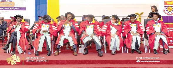 Seven honorees at the University of Cape Coast's Special Congregation on Saturday. Seven honorees at the University of Cape Coast's Special Congregation on Saturday.