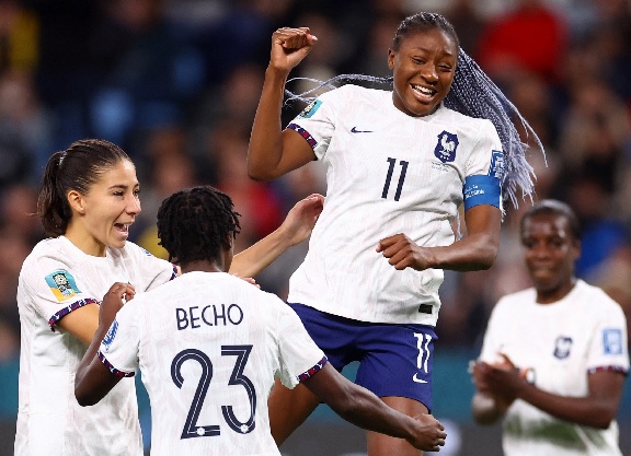 Kadidiatou Diani of France (middle) celebrates a goal during their FIFA Women's World Cup 2023 group F match against Panama at the Sydney Football Stadium in Australia earlier today Kadidiatou Diani of France (middle) celebrates a goal during their FIFA Women's World Cup 2023 group F match against Panama at the Sydney Football Stadium in Australia earlier today