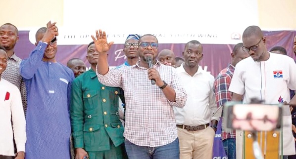 Salam Mustapha (middle), NPP National Youth Organiser, speaking at the conference 