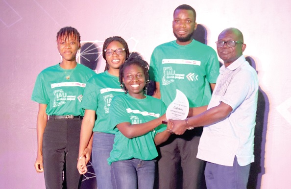 Hannah Appiah (left), Founder, KNUST’s Mchan Organics, receiving the first prize award on behalf of her team, from Felix Asante (right), Pro-Vice Chancellor, Research, Innovation, and Development, University of Ghana. Picture: ELVIS NII NOI DOWUONA Hannah Appiah (left), Founder, KNUST’s Mchan Organics, receiving the first prize award on behalf of her team, from Felix Asante (right), Pro-Vice Chancellor, Research, Innovation, and Development, University of Ghana. Picture: ELVIS NII NOI DOWUONA