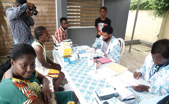 Some staff of the East Legon branch of the Rabito Clinic screening residents during the Rabito Health Expo 2023 held in Accra last Thursday.Picture: Emmanuel Quaye