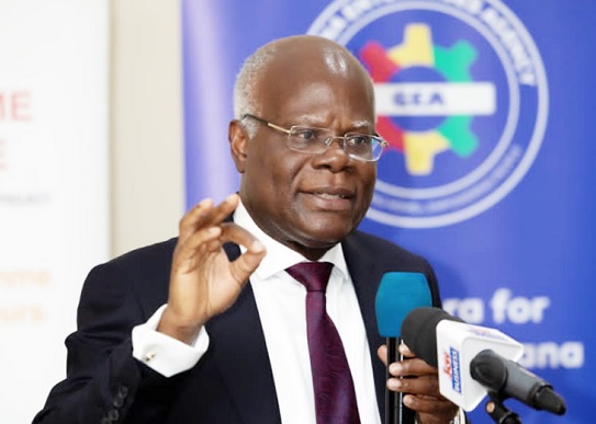 Kobina Tahir Hammond (left), Minister of Trade and Industry, addressing participants in the signing ceremony