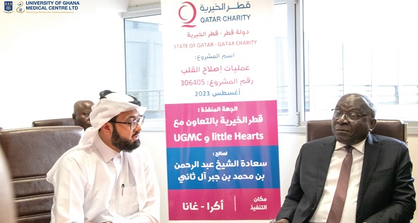 Dr Darius Osei (right), CEO, UGMC, and Abdulaziz Jassim Hejji, Director of Programmes and International Development, Qatar Charity, in a discussion