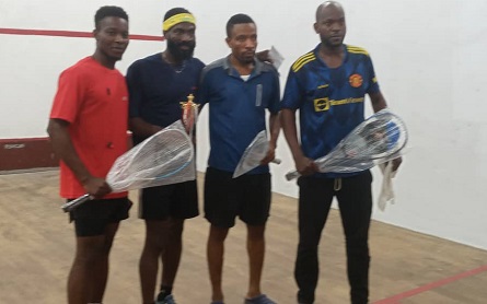 L-R: Moses Elekanachi (Nigeria), Femi Shedara (Nigeria), Evans Edem Ayih (Tesano Squash Club, Ghana), Richard Ali Abagna (Achimota Squash Club, Ghana) L-R: Moses Elekanachi (Nigeria), Femi Shedara (Nigeria), Evans Edem Ayih (Tesano Squash Club, Ghana), Richard Ali Abagna (Achimota Squash Club, Ghana)