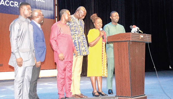 Ama Pomaa Boateng (with mic), Deputy Minister of Communication and Digitalisation, launching the ICT Week. With her are Richard Okyere-Fosu (3rd from right), Director-General, National Information Technology Agency, and other dignitaries. Picture: ERNEST KODZI Ama Pomaa Boateng (with mic), Deputy Minister of Communication and Digitalisation, launching the ICT Week. With her are Richard Okyere-Fosu (3rd from right), Director-General, National Information Technology Agency, and other dignitaries. Picture: ERNEST KODZI