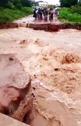 A bridge at Kuruguduri washed away by the floods