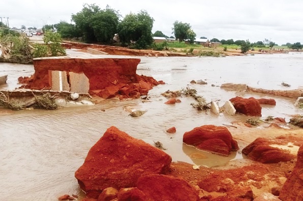 One of the roads washed away by the floods