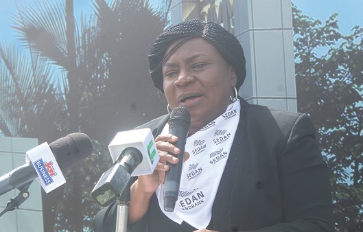 Agnes Gyan-Agyei (right), Managing Director for Sedan Landbank, addressing the opening of Sedan Landbank in Accra. Picture: ESTHER ADJORKOR ADJEI Agnes Gyan-Agyei (right), Managing Director for Sedan Landbank, addressing the opening of Sedan Landbank in Accra. Picture: ESTHER ADJORKOR ADJEI