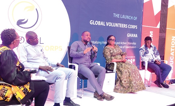 Enam Hadzide (2nd from left), Chief Executive Officer, NYA, speaking during the panel discussion in Accra. With him are Stephen Kweku Darku (left), President of GVC; Lucille Hewlett Annan (2nd from right) of NCCE, and Prof. Justice Bawole (right), Dean of the University of Ghana Business School. Picture: Emmanuel Quaye Enam Hadzide (2nd from left), Chief Executive Officer, NYA, speaking during the panel discussion in Accra. With him are Stephen Kweku Darku (left), President of GVC; Lucille Hewlett Annan (2nd from right) of NCCE, and Prof. Justice Bawole (right), Dean of the University of Ghana Business School. Picture: Emmanuel Quaye