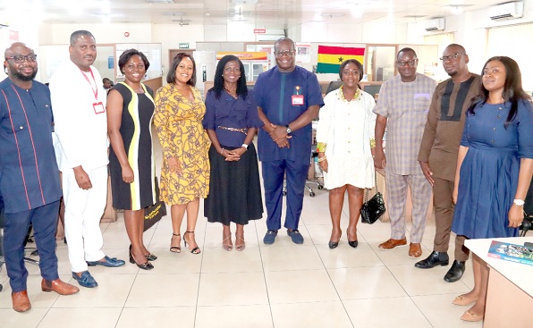 Theophilus Yartey (5th from right), Editor, Graphic, with Adwoa Afriyie Wiafe (5th from left), Chief Corporate Service and Sustainability Officer, MTN; Franklin Sowah (2nd from left), Marketing Director, Graphic Communications Group Limited; Georgina Asare Fiagbenu (4th from right), Senior Manager, MTN, and other officials of the company 
