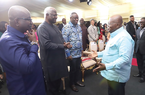 President Akufo-Addo (right) interacting with Ernest Bai Koroma (2nd from left), former Sierra Leonean President, at the conference. With them are Dr Ibrahim Mohammed Awal (middle), Minister of Tourism, Arts and Culture, and Akwasi Agyemang (left), Chief Executive Officer, Ghana Tourism Authority. Picture: SAMUEL TEI ADANO President Akufo-Addo (right) interacting with Ernest Bai Koroma (2nd from left), former Sierra Leonean President, at the conference. With them are Dr Ibrahim Mohammed Awal (middle), Minister of Tourism, Arts and Culture, and Akwasi Agyemang (left), Chief Executive Officer, Ghana Tourism Authority. Picture: SAMUEL TEI ADANO