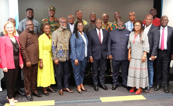 Ursula Owusu-Ekuful (5th from left), Minister of Communications and Digitalisation, with Kojo Oppong Nkrumah (5th from right), Minister of Information; Joe Anokye (4th from left), Director General, National Communications Authority; Bernie O’Neill (left), Project Director, WorldDAB; dignitaries and some participants in the launch of the Digital Audio Broadcasting Trial Phase in Accra. Picture: ELVIS NII NOI DOWUONA Ursula Owusu-Ekuful (5th from left), Minister of Communications and Digitalisation, with Kojo Oppong Nkrumah (5th from right), Minister of Information; Joe Anokye (4th from left), Director General, National Communications Authority; Bernie O’Neill (left), Project Director, WorldDAB; dignitaries and some participants in the launch of the Digital Audio Broadcasting Trial Phase in Accra. Picture: ELVIS NII NOI DOWUONA