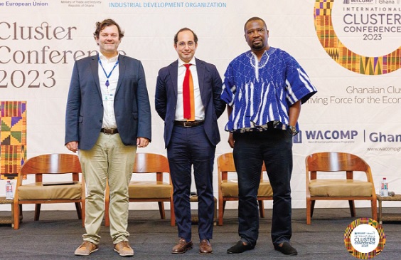 Timothy Dolan (left), Team Lead, Trade and Microeconomics, EU Delegation in Ghana; with Stavros Papastavrou (middle), UNIDO Officer in charge of Ghana and Liberia; and Dr Charles Kwame Sackey (right), Chief Technical Advisor, WACOMP Timothy Dolan (left), Team Lead, Trade and Microeconomics, EU Delegation in Ghana; with Stavros Papastavrou (middle), UNIDO Officer in charge of Ghana and Liberia; and Dr Charles Kwame Sackey (right), Chief Technical Advisor, WACOMP