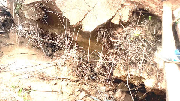 A collapsed portion of the bridge