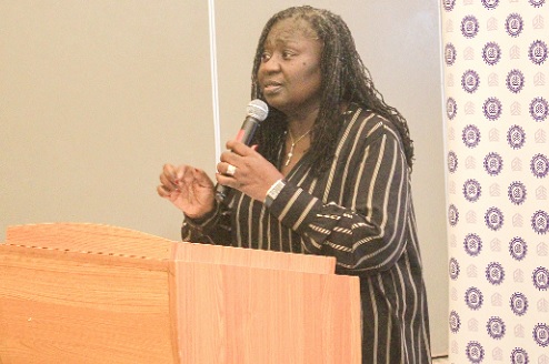 Rose Karikari Anang, Vice-Chairperson, the of Labour Commission, speaking at the conference Rose Karikari Anang, Vice-Chairperson, the of Labour Commission, speaking at the conference