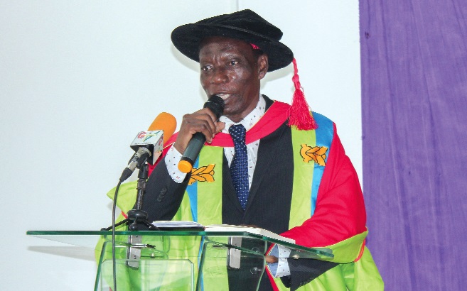 Prof. Steve Amissah (inset), Chairman of the MountCrest University College Council, addressing the graduates Prof. Steve Amissah (inset), Chairman of the MountCrest University College Council, addressing the graduates