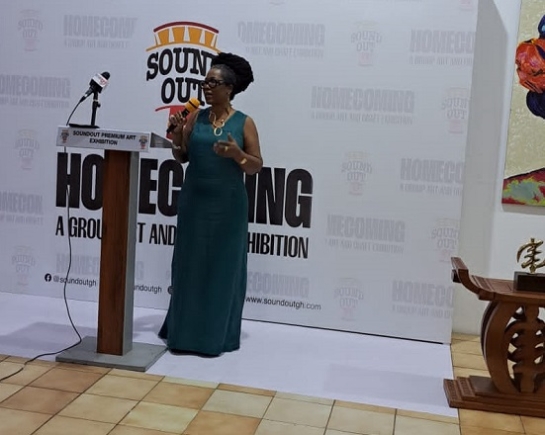 Osafohene Dr Afua Asabea Asare, giving a speech to open the fair Fourth SoundOut exhibition of art and craft opens in Accra
