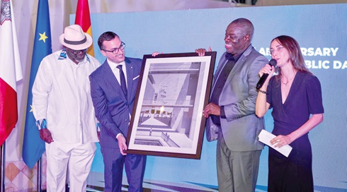 Jean Claude Galea Mallia (2nd from left), Maltese High Commissioner to Ghana, presenting one of the artworks at the exhibition to Dr Ibrahim Mohammed Awal (2nd from right), Minister of Tourism, Arts and Culture Jean Claude Galea Mallia (2nd from left), Maltese High Commissioner to Ghana, presenting one of the artworks at the exhibition to Dr Ibrahim Mohammed Awal (2nd from right), Minister of Tourism, Arts and Culture