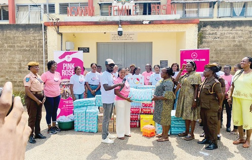 Emanuella Osei Yeboah (2nd from left), Founder of Pink Rose Foundation, presenting the items to Victoria Adzawuder, the Deputy Director of Prisons Emanuella Osei Yeboah (2nd from left), Founder of Pink Rose Foundation, presenting the items to Victoria Adzawuder, the Deputy Director of Prisons