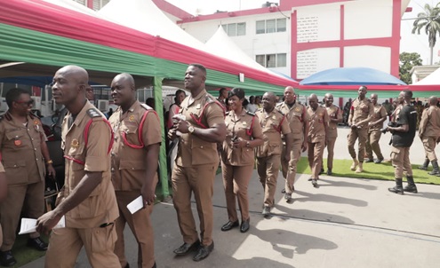 Staff of the Ghana National Fire Service (GNFS) dancing and singing songs of praises during the event.