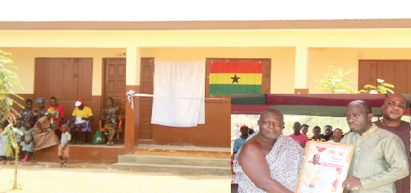 The new school block. inset: Torgbui Fiti (left) presenting a citation to Felix Akonta Akakpo The new school block. inset: Torgbui Fiti (left) presenting a citation to Felix Akonta Akakpo