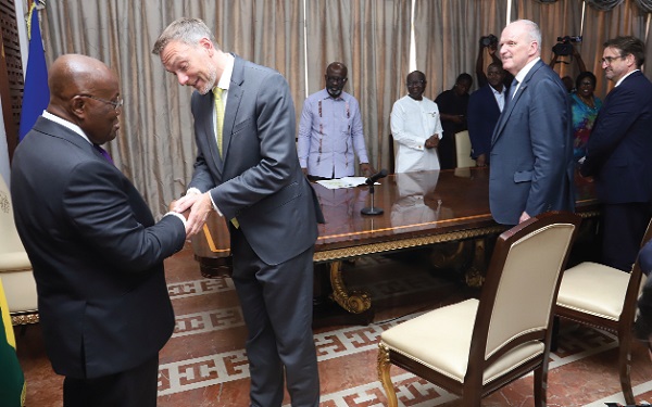 President Akufo-Addo (left), welcoming Christian Lindner, German Minister of Finance, to the Jubilee House. With them are members of his delegation. Picture: SAMUEL TEI ADANO President Akufo-Addo (left), welcoming Christian Lindner, German Minister of Finance, to the Jubilee House. With them are members of his delegation. Picture: SAMUEL TEI ADANO
