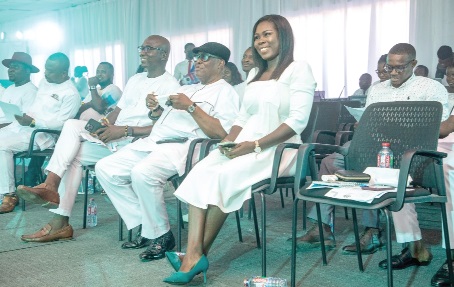  Francis Gota (3rd from right), CEO of aYo Ghana, with Nana Gyan Apenteng (2nd from right), a former Chairman of the National Media Commission, and other management staff of the company at the thanksgiving service