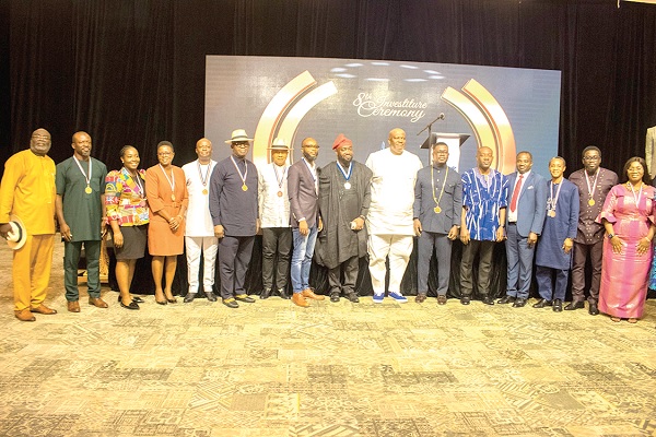 Kojo Oppong Nkrumah (2nd from right), Minister of Information, and Henry Quartey (4th from right), Greater Accra Regional Minister, with the newly elected executive members of the Ghana Advertising Association Design campaigns to promote nation-building - Oppong Nkrumah urges advertising practitioners
