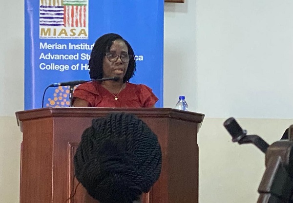 The Director of CEGENSA, Dr Deborah Atobrah speaking at the workshop The Director of CEGENSA, Dr Deborah Atobrah speaking at the workshop