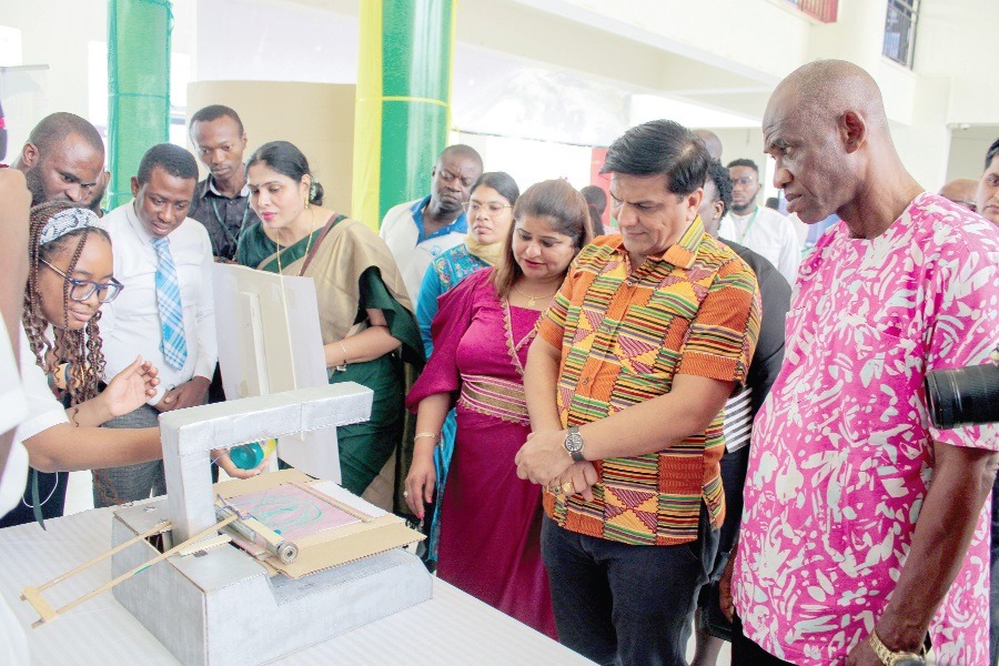 Parents admiring demonstration by some of the student exhibitors Delhi school holds science, tech exhibition
