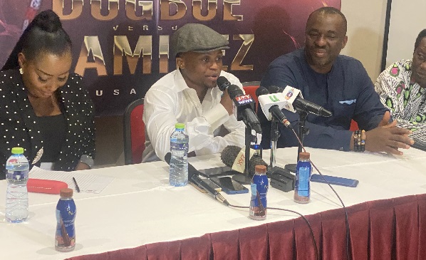 Isaac Dogboe (2nd left) addressing the media Isaac Dogboe (2nd left) addressing the media