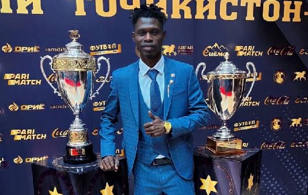 Samuel Ofori with the trophies Samuel Ofori with the trophies