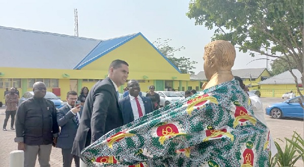 • Dr Ian Borg (left), Maltese Foreign Minister unveiling the bust. Looking on include Samuel Awuku (right) Director General of NLA Malta committed to deepening ties with Ghana - Dr Borg