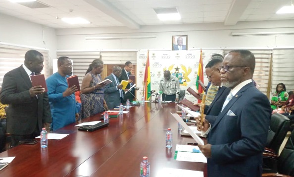 Ken Ofori-Atta (middle), the Minister of Finance, swearing in the members of the Independent Appeals Tax Board Ken Ofori-Atta (middle), the Minister of Finance, swearing in the members of the Independent Appeals Tax Board