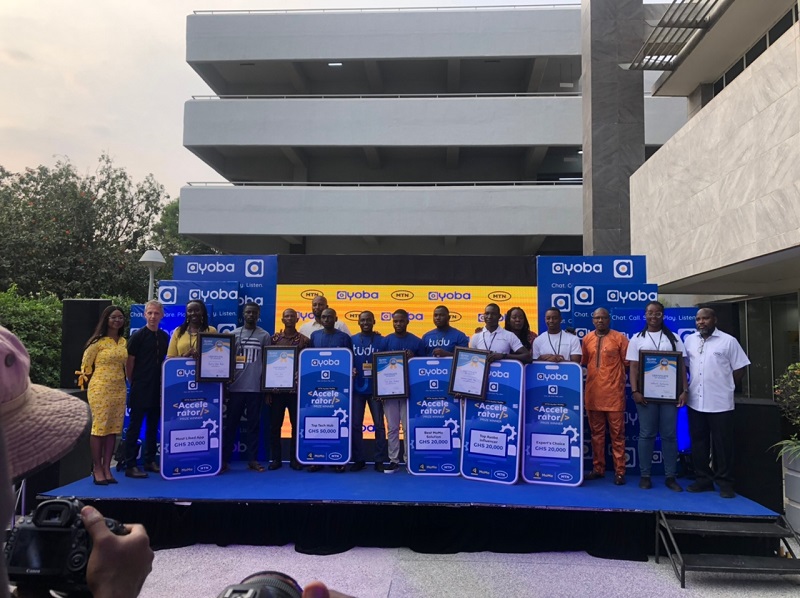 Winners of the maiden MTN Ayoba MoMo Accelerator awards with some MTN officials MTN Ayoba MoMo Accelerator awards 5 startups