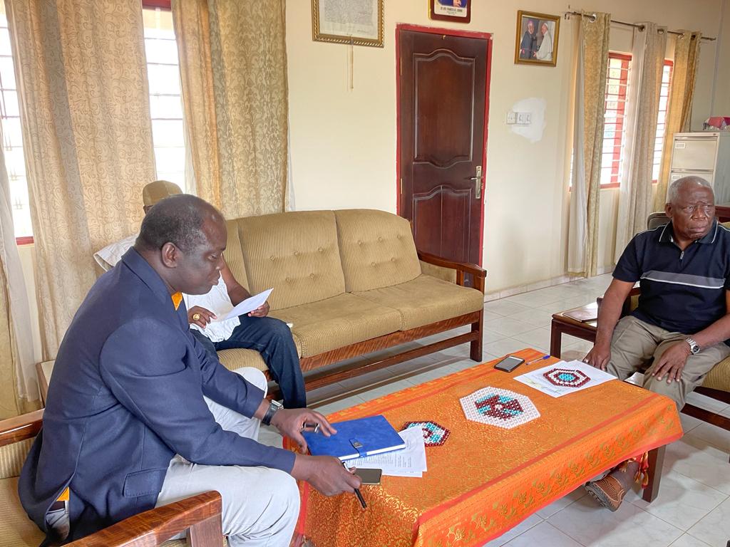 Bishop Gabriel A. Mante. (Bishop of Catholic diocese, Jasikan) right and Kwame Addo Asirifi (Deputy CEO, Operations ( GIISDEC) after signing the agreement. GIISDEC engages Jasikan Catholic Diocese over Iron Ore exploration in Oti Region