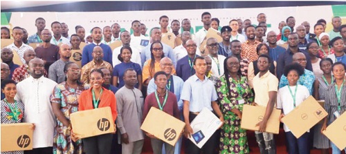 Prof. Rita Akosua Dickson (4th from right), Vice-Chancellor, KNUST, and some dignitaries as wellas beneficiaries after they received the free brand new laptops. Picture: EMMANUEL BAAH Prof. Rita Akosua Dickson (4th from right), Vice-Chancellor, KNUST, and some dignitaries as wellas beneficiaries after they received the free brand new laptops. Picture: EMMANUEL BAAH