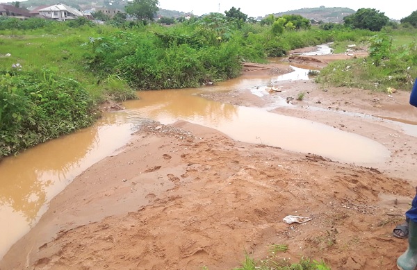 A portion of the canal covered with silt with embankments buried underneath it A portion of the canal covered with silt with embankments buried underneath it