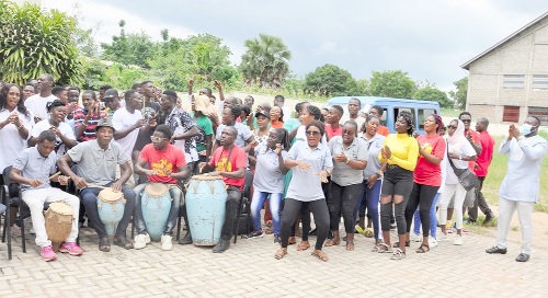Some members of KYDA taking part in a drumming and dancing session during the launch