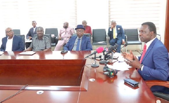 Dr Yaw Osei Adutwum (right), Minister of Education, addressing the press conference in Accra. Picture: ELVIS NII NOI DOWUONA