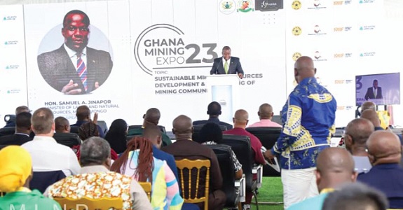 Samuel A. Jinapor, Minister of Lands and Natural Resources, addressing participants in the expo