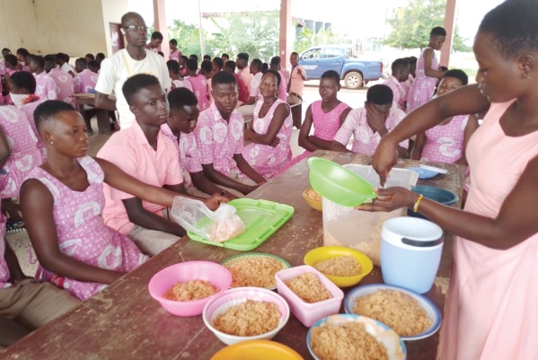 Final year students being served jollof rice last Friday Final year students being served jollof rice last Friday