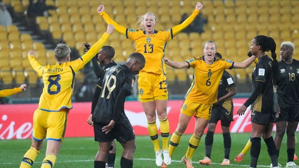 Sweden players celebrate a second goal and a famous victory against South Africa Sweden players celebrate a second goal and a famous victory against South Africa