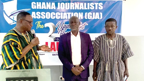 Rex Asanga (left), Municipal Chief Executive for Bolgatanga, swearing in the members of the Awards Vetting Committee Rex Asanga (left), Municipal Chief Executive for Bolgatanga, swearing in the members of the Awards Vetting Committee