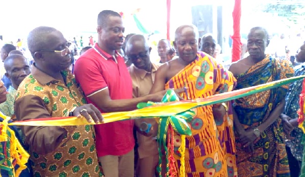 The newly constructed 10-room Special Ward for the Goaso Government Hospital. Inset: Evans Opoku Bobie (2nd from left), MP for Asunafo North, being assisted by Nana Appiah Kubi (2nd from right), Yaw Krahene and Dr Samuel Kwabena Boakye-Boateng (left), Ahafo Regional Health Director, to cut the tape to open the facility The newly constructed 10-room Special Ward for the Goaso Government Hospital. Inset: Evans Opoku Bobie (2nd from left), MP for Asunafo North, being assisted by Nana Appiah Kubi (2nd from right), Yaw Krahene and Dr Samuel Kwabena Boakye-Boateng (left), Ahafo Regional Health Director, to cut the tape to open the facility