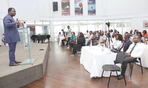 Rev. John Ntim Fordjour (left), a Deputy Minister of Education, addressing guests at the Mission Pediatrics Dyslexia meeting in Accra. Picture: SAMUEL TEI ADANO Rev. John Ntim Fordjour (left), a Deputy Minister of Education, addressing guests at the Mission Pediatrics Dyslexia meeting in Accra. Picture: SAMUEL TEI ADANO