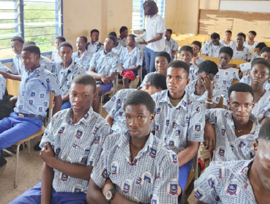 Petrine Addae (arrowed), a member of the Asante Professionals Club, talking to students of the Juaso Senior High and Technical School Petrine Addae (arrowed), a member of the Asante Professionals Club, talking to students of the Juaso Senior High and Technical School