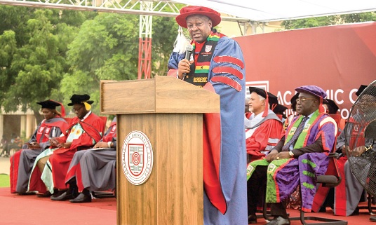 John Mahama, former President, speaking at the graduation ceremony. Picture: ERNEST KODZI